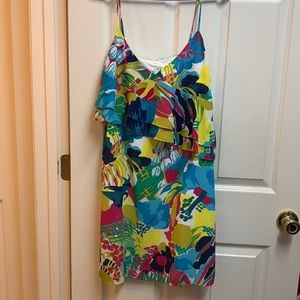 J.Crew floral ruffle spaghetti strap silk dress